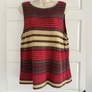 Vintage  Lauren Ralph Lauren Striped Knit Sleeveless Tank Top Silk Linen Size XL